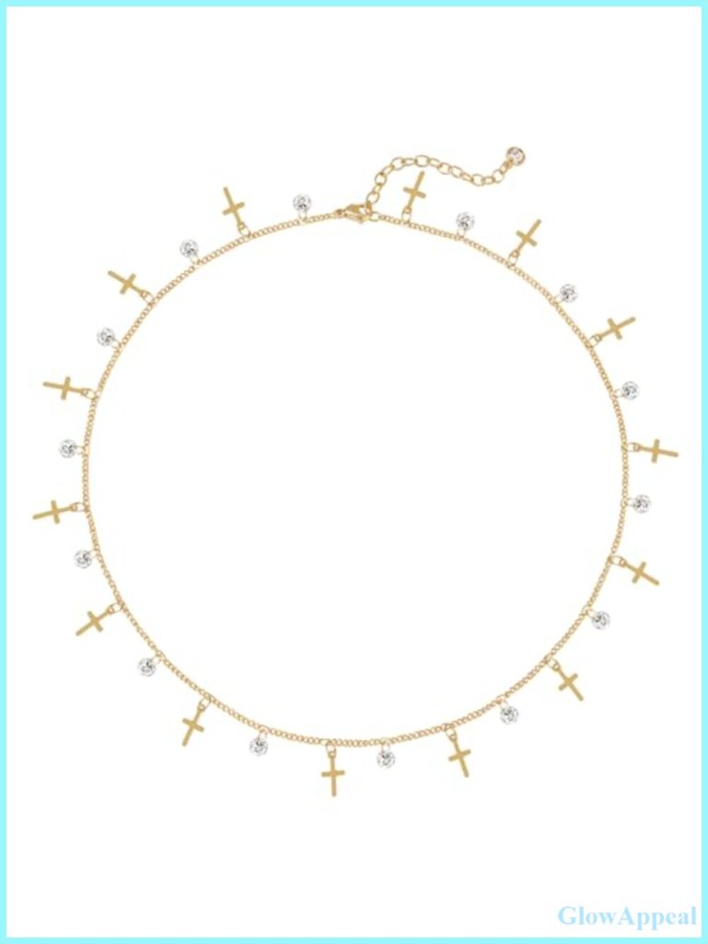 14K Gold Plated Cross Charm Choker Necklace with CZ Accents